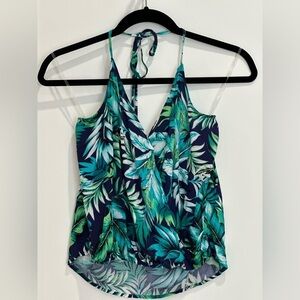Derek Heart Halter Top Tropical Green Small Vacation Resort Beachy Hawaiian Boho